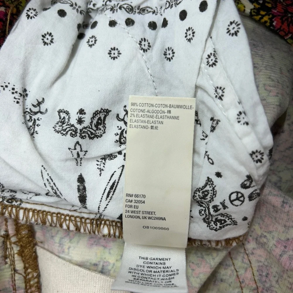 Free‎ People Floral Corduroy Skinny Pants Women's 26 Button Front Boho